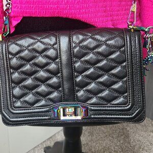 Rebecca Minkoff Iridescent Holograph Love Black /Oil Slick Leather Bag and Dust